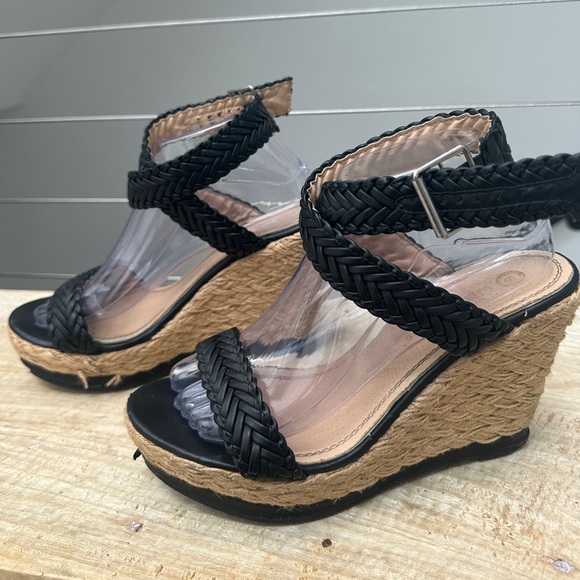 Chase + Chloe Black Woven Espadrille Wedge Sandals Wrap Strap | Size 9 - Picture 6 of 10